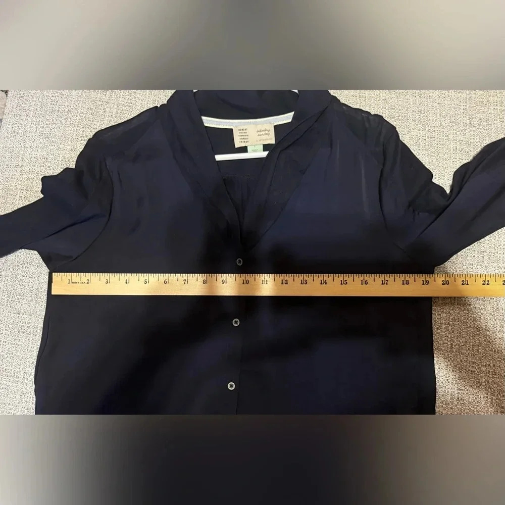 Anthropologie Saturday Sunday Navy Blue Button Up Blouse Tie Front Sz Small - Picture 13 of 14